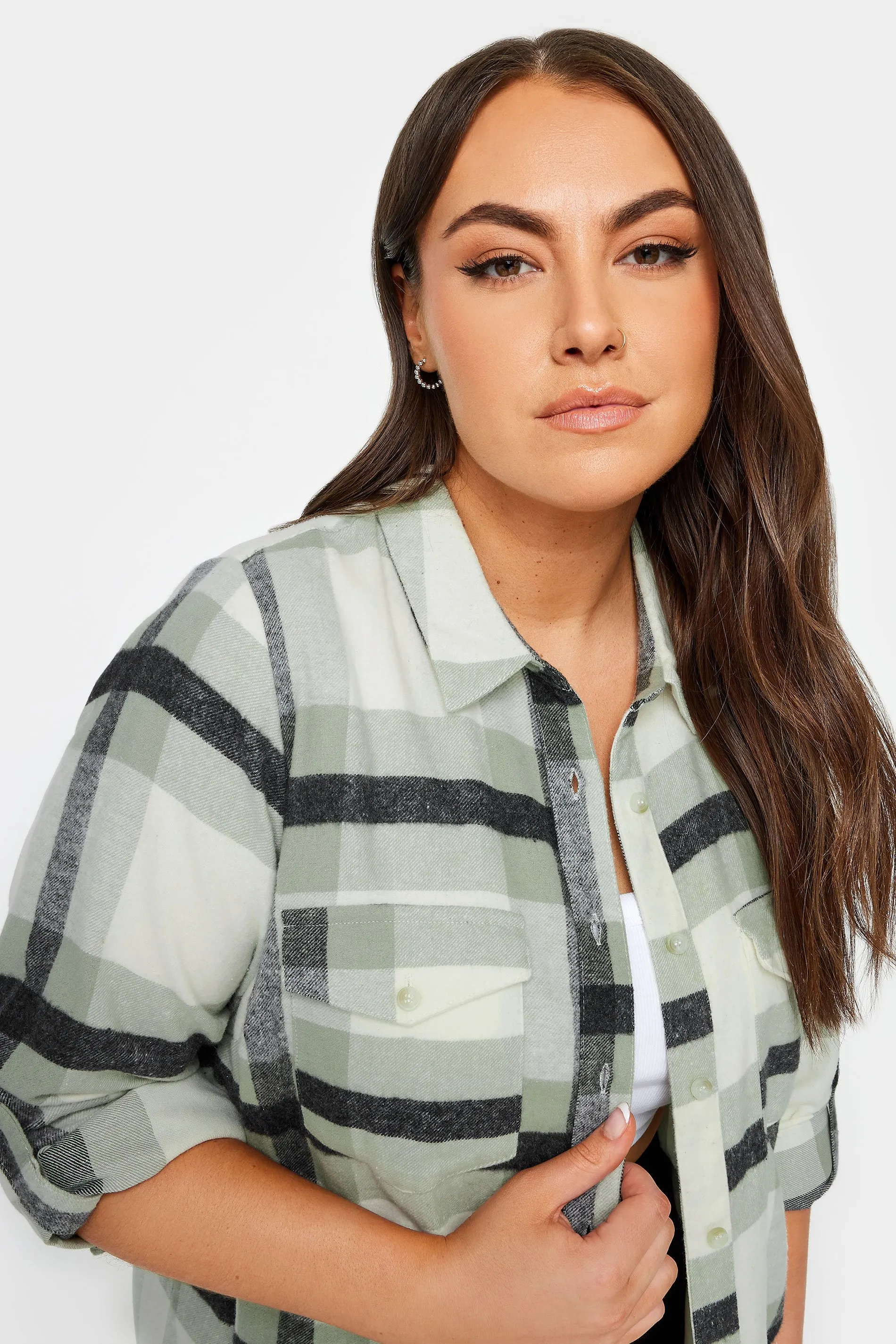 YOURS Curve Green Maxi Check Longline Shirt