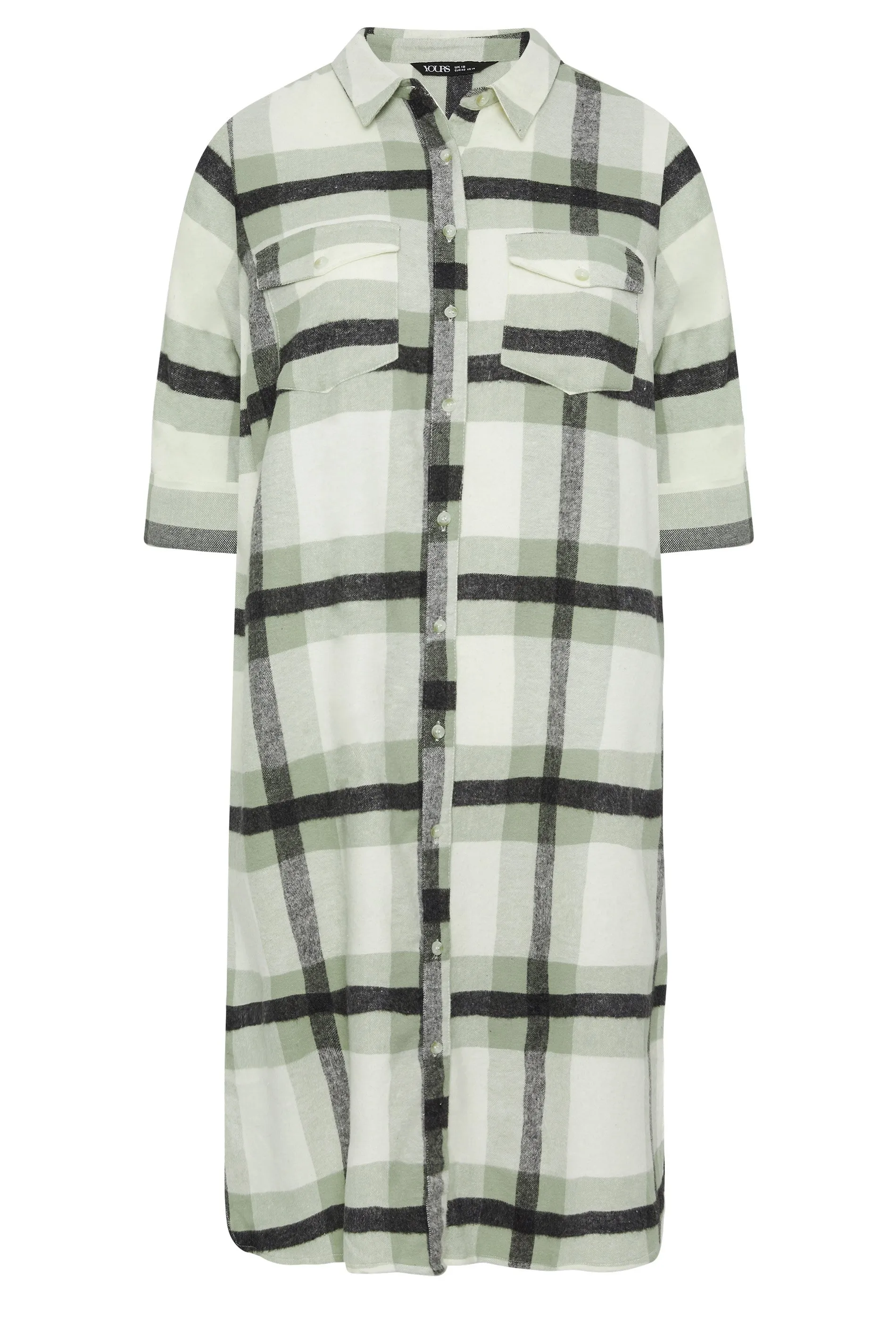 YOURS Curve Green Maxi Check Longline Shirt