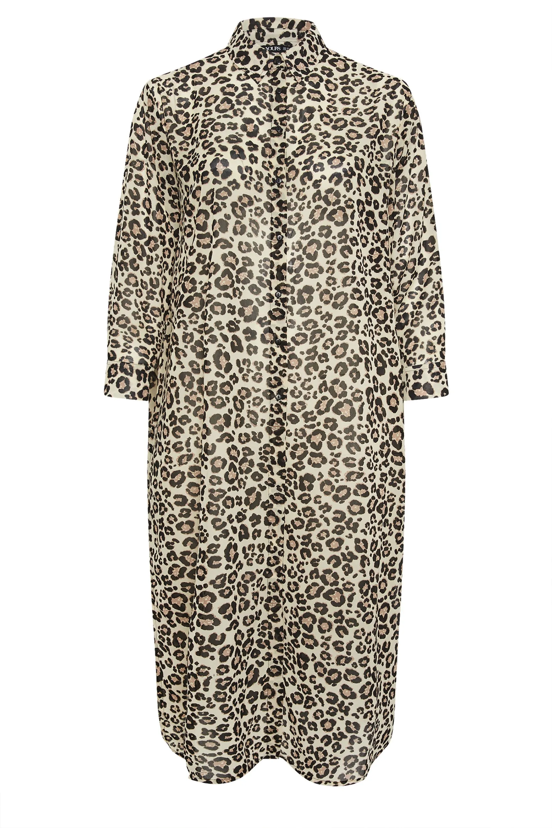 YOURS Curve Natural Brown Leopard Print Longline Beach Shirt