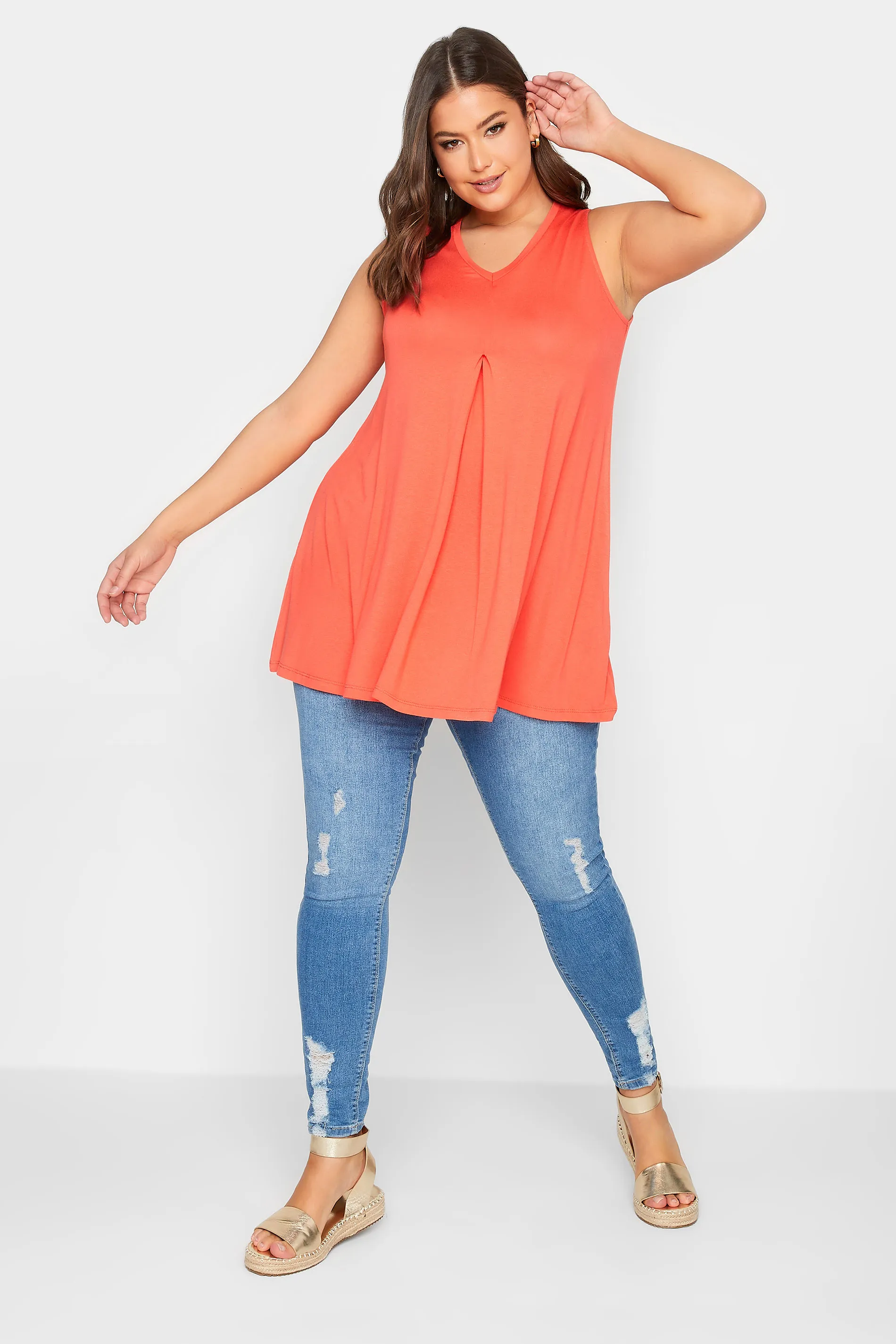 YOURS Curve Orange Pleat Swing Vest Top