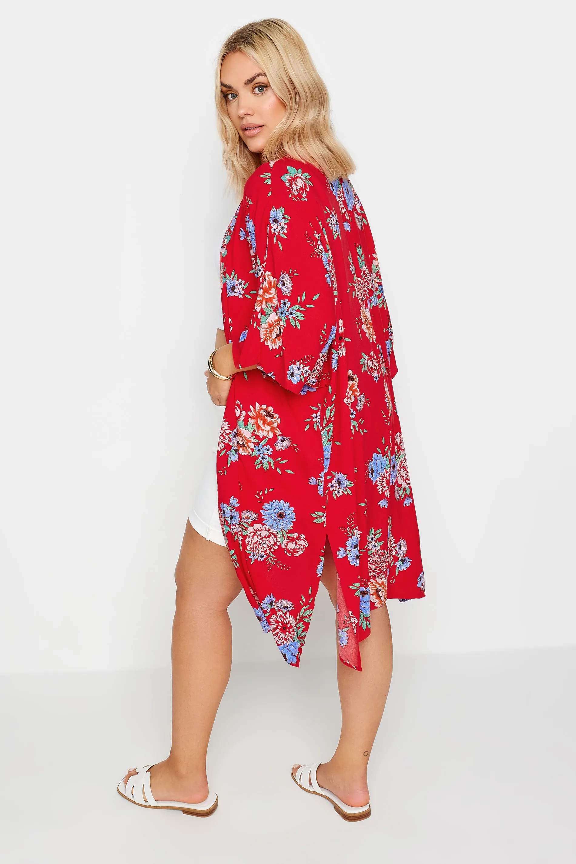 YOURS Curve Red Floral Print Longline Kimono