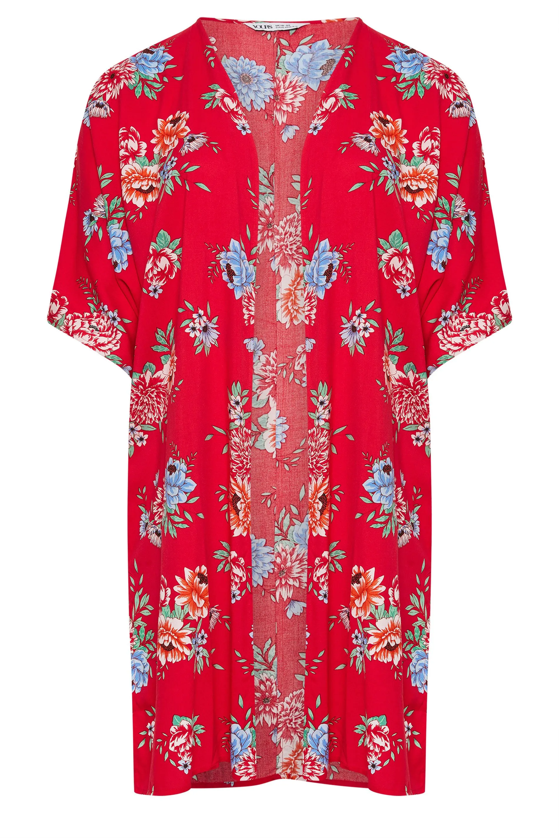 YOURS Curve Red Floral Print Longline Kimono