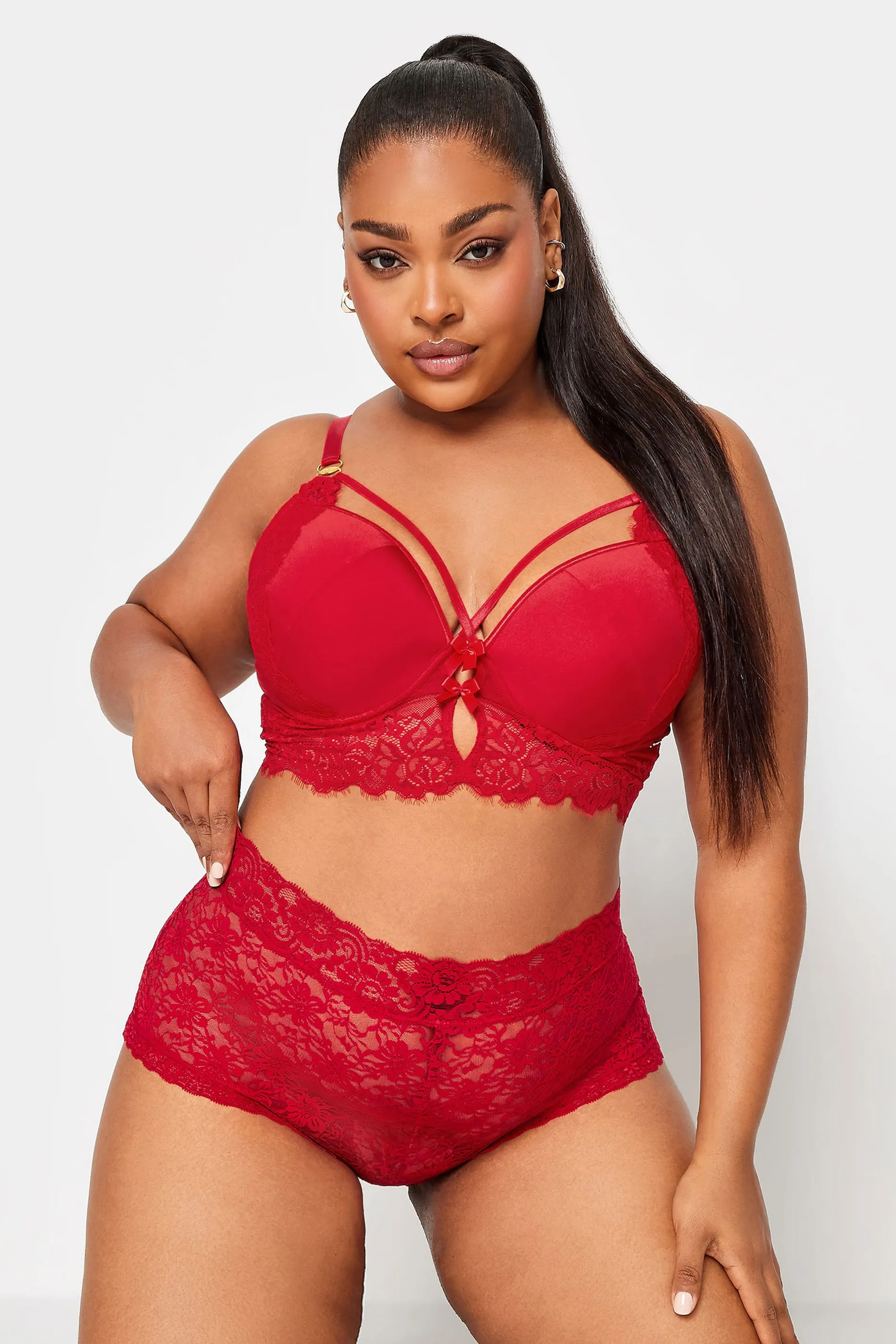 YOURS Curve Red Lace Strap Detail Padded Longline Bra