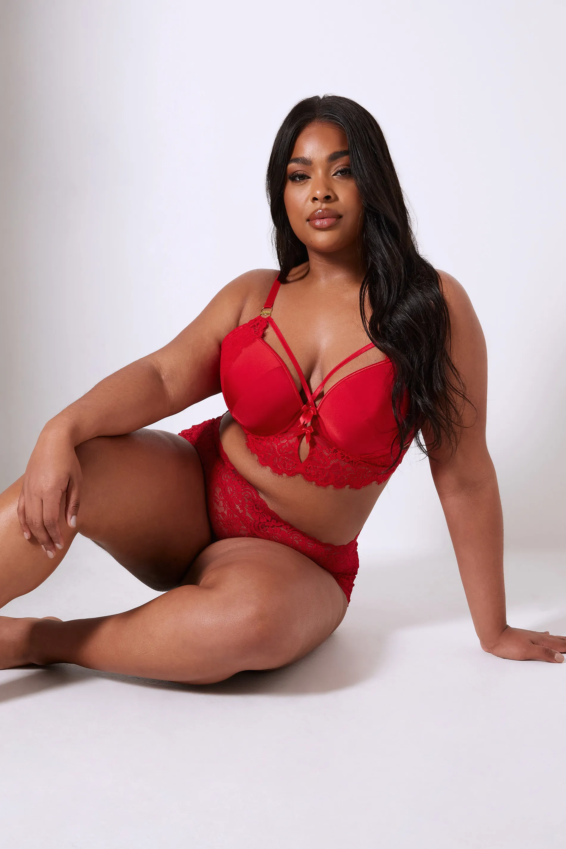 YOURS Curve Red Lace Strap Detail Padded Longline Bra