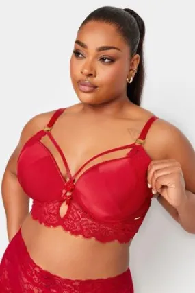 YOURS Curve Red Lace Strap Detail Padded Longline Bra