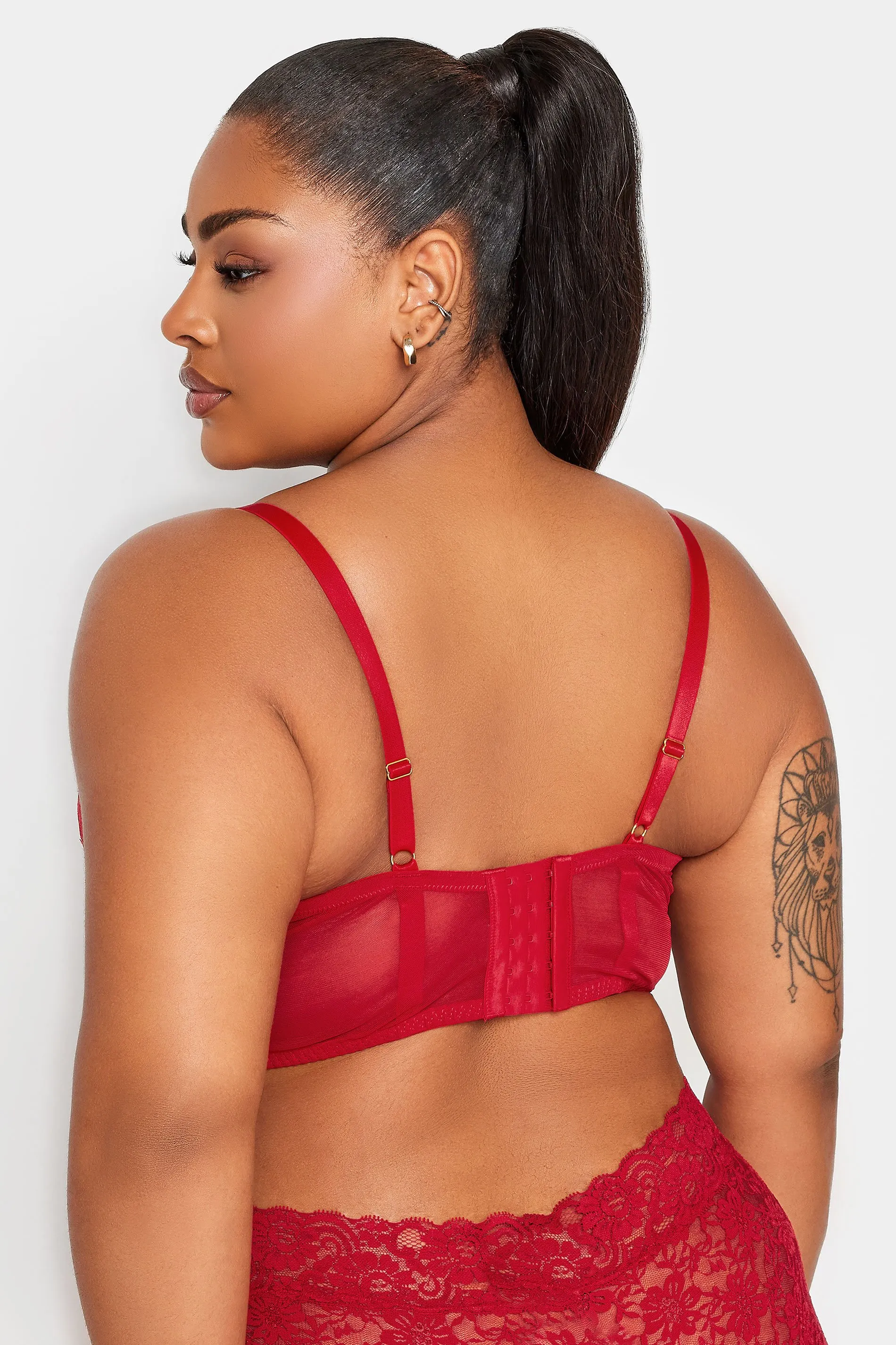 YOURS Curve Red Lace Strap Detail Padded Longline Bra