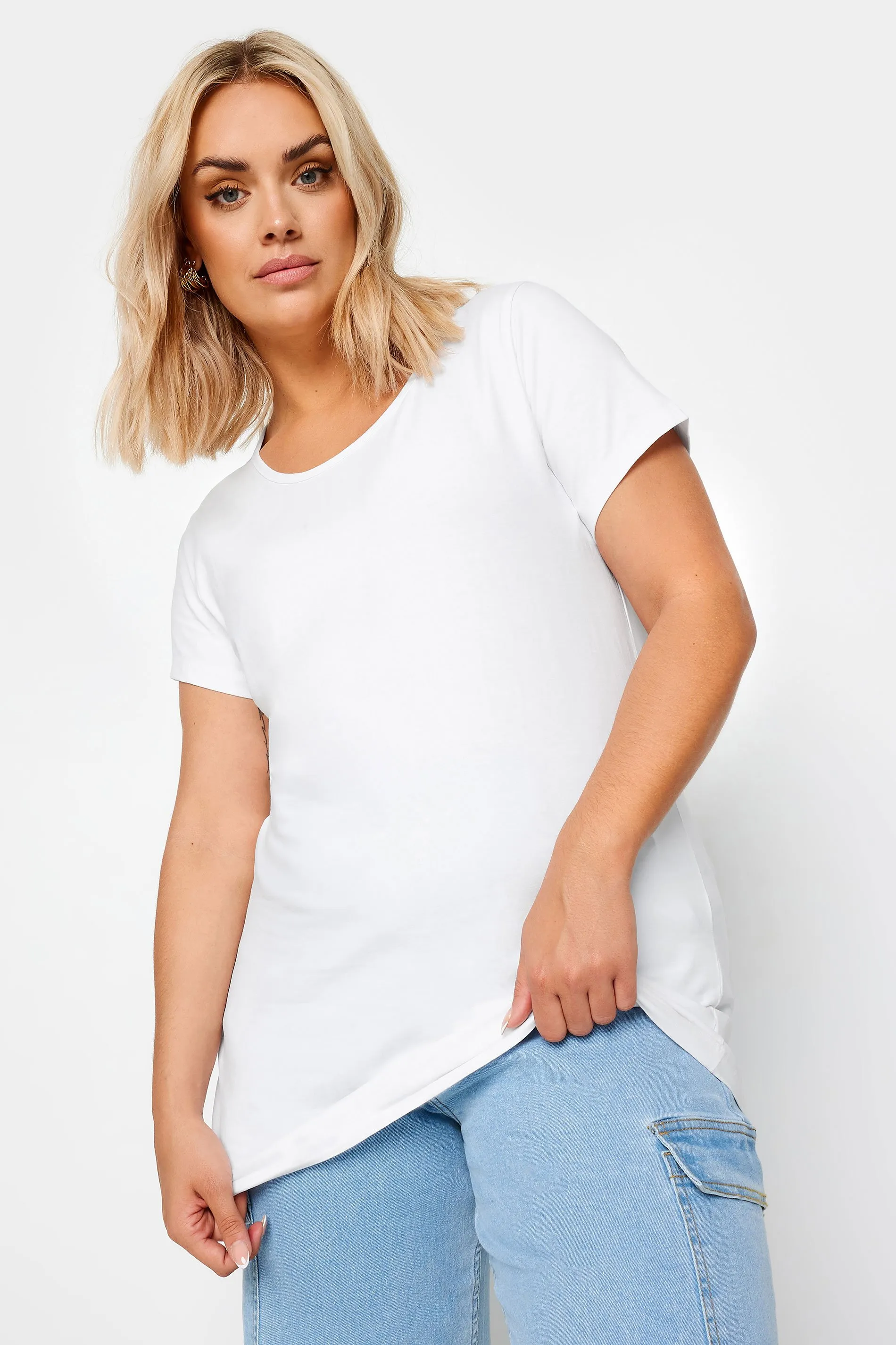 YOURS Curve White Longline T-Shirt