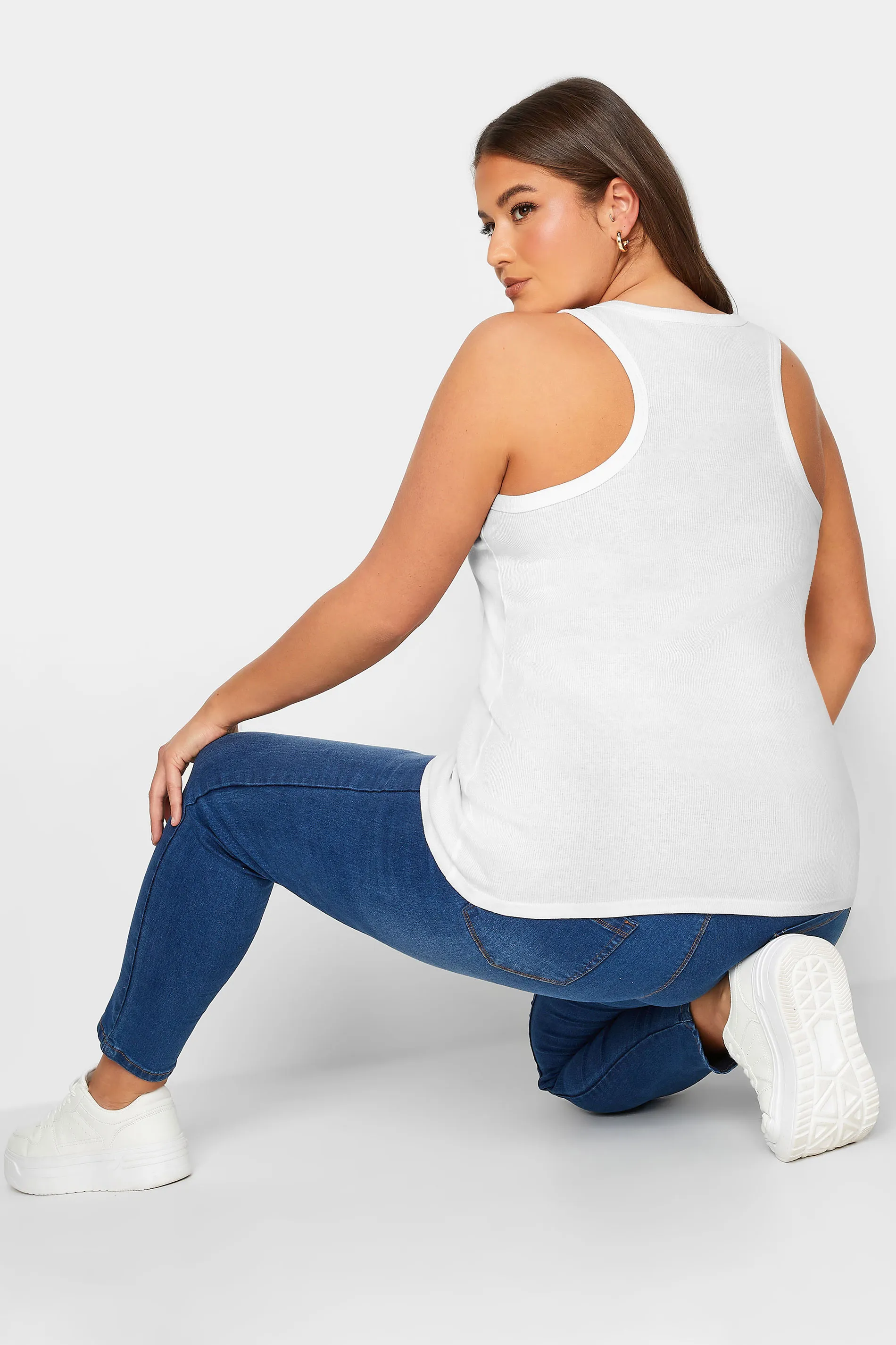 YOURS Curve White Ribbed Racer Back Vest Top