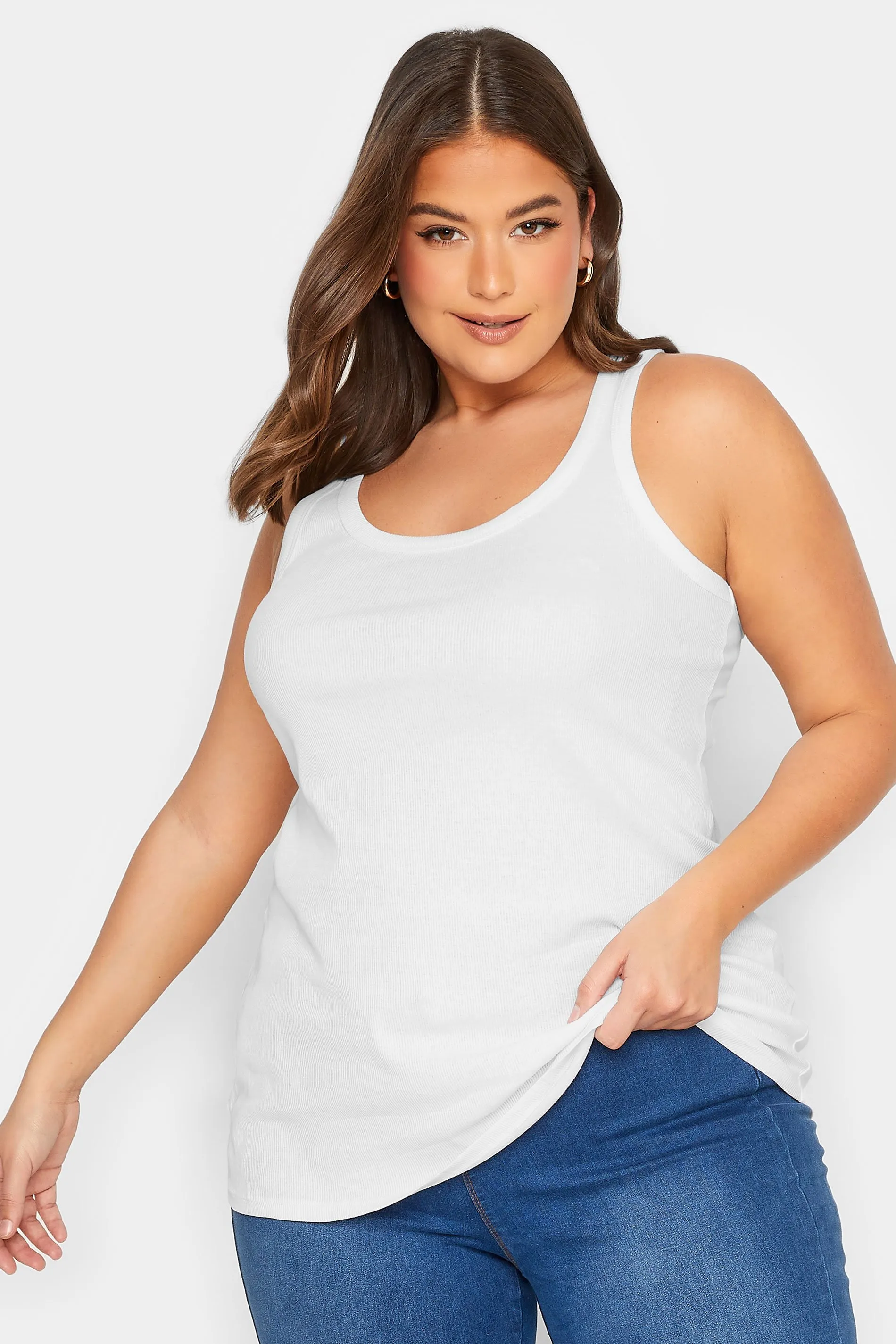 YOURS Curve White Ribbed Racer Back Vest Top