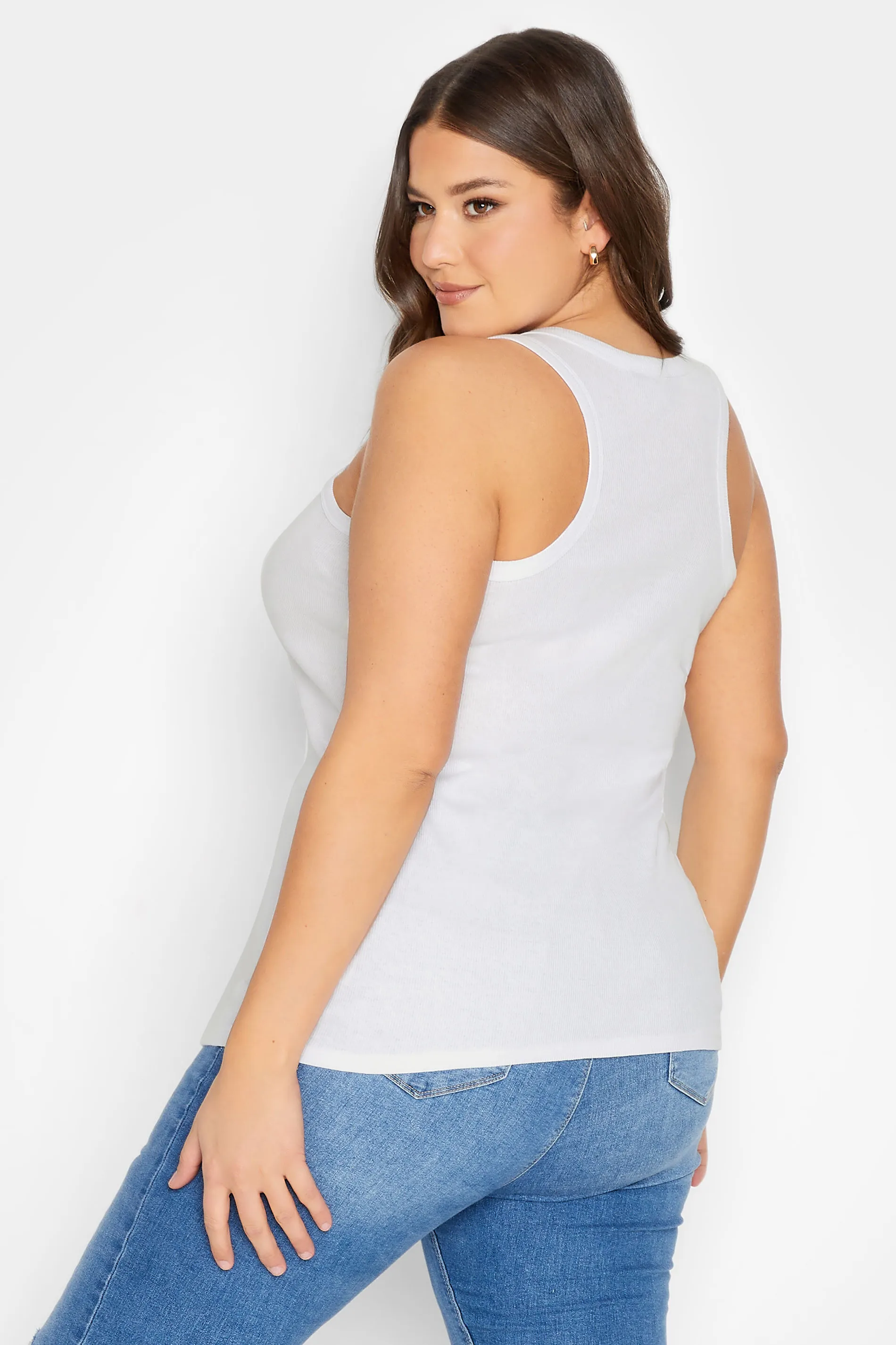 YOURS Curve White Ribbed Racer Back Vest Top