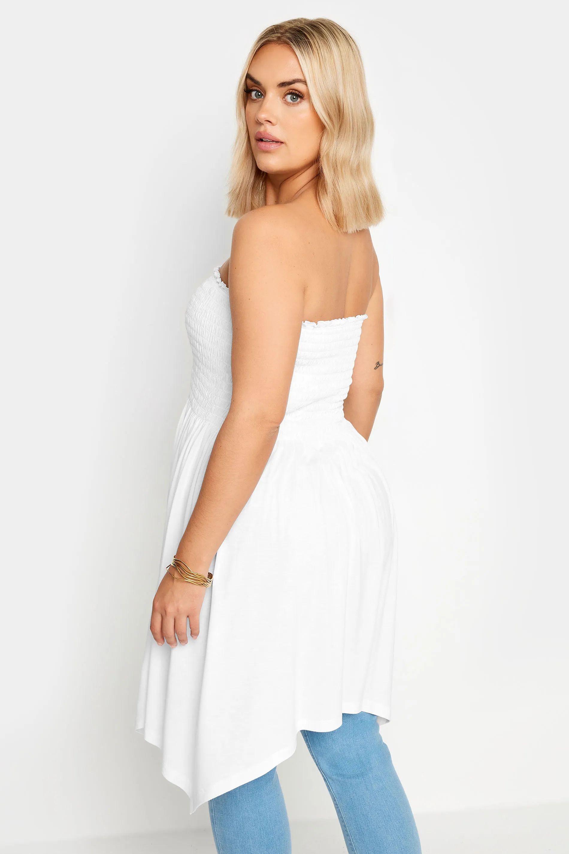 YOURS Curve White Shirred Bandeau Longline Top